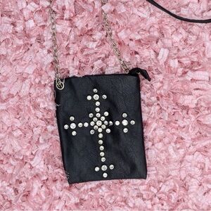 Yoki Faux Leather Black Studded Ladies Shoulder Bag Chain Purse